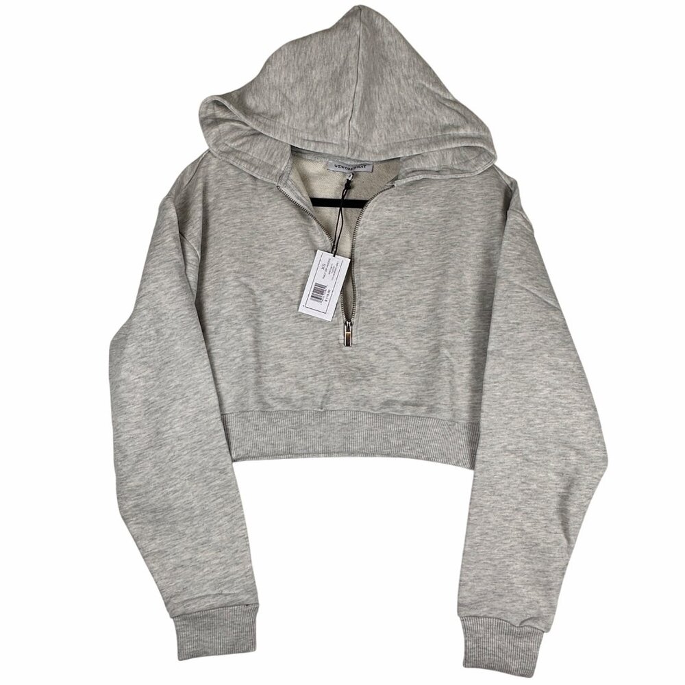 REVOLVE By. WeWoreWhat Half Zip Cropped Hoodie Women’s XS Gray Heather NWT $118 - Picture 2 of 7